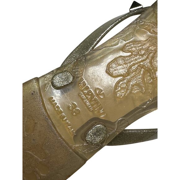 Valentino Garavani Gold PVC Jelly Rockstud Thong Bow Flat Sandals Shoes 38 - Picture 7 of 8